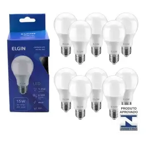 Kit Lampada led 15W 6500k Branco Frio Bivolt - Elgin - 10 Unidades
