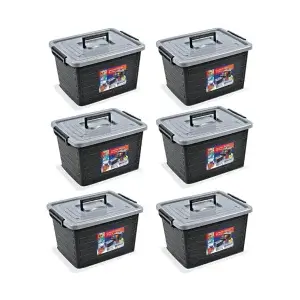 Kit 6 Caixas Organizadoras 50 Litros Preta C/Tampa e Rodas 25167 Arqplast