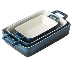 Conjunto Assadeira de Cerâmica Retangular KooV para cozinhar no forno, 3 peças, 3 cores